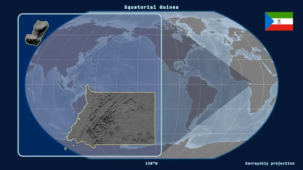 Vergrößerte Ansicht Von Äquatorialguinea Mit Perspektivischen Linien Gegen Eine Weltkarte — Stockfoto