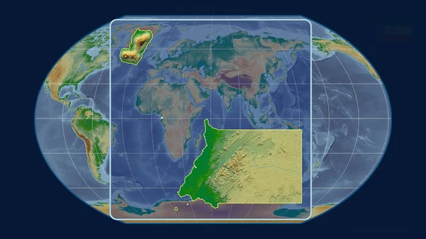 Vergrößerte Ansicht Von Äquatorialguinea Mit Perspektivischen Linien Gegen Eine Weltkarte — Stockfoto