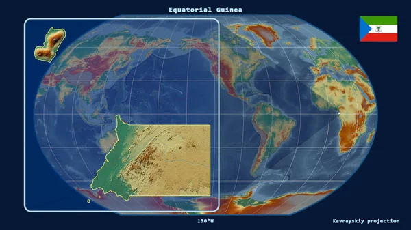 Увеличенный Вид Экваториальную Гвинею Перспективными Линиями Против Глобальной Карты Каврайской — стоковое фото