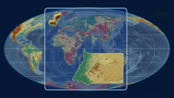 Zoomed View Equatorial Guinea Outline Perspective Lines Global Map Mollweide — Stock Photo, Image