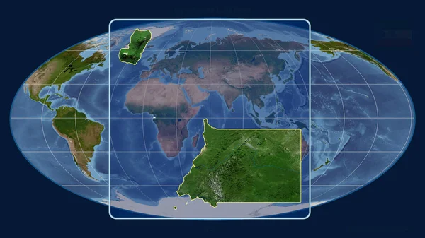 Mollweide Projeksiyonundaki Küresel Haritaya Karşı Perspektif Çizgileriyle Ekvator Ginesi Yakınlaştırılmış — Stok fotoğraf