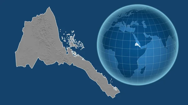 Eritrea Globe Dengan Bentuk Negara Terhadap Peta Zoom Dengan Garis — Stok Foto