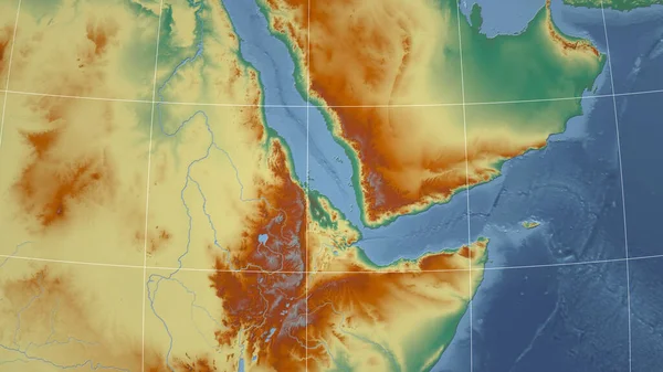 Эритрея Соседство Отдаленная Перспектива Очертаний Топографическая Рельефная Карта — стоковое фото