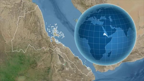 Eritrea Globo Con Forma Del Paese Contro Mappa Ingrandita Con — Foto Stock