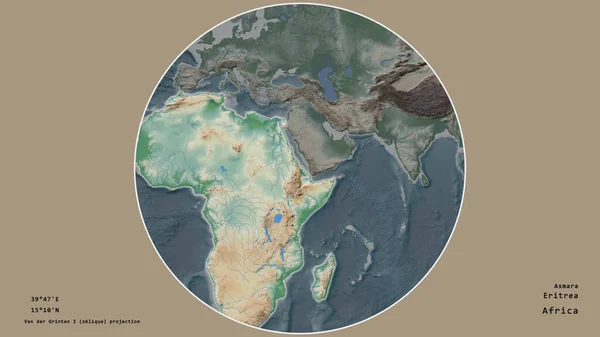 Территория Эритреи Сосредоточена Круге Окружающем Континент Обесцвеченном Фоне Приведены Основные — стоковое фото