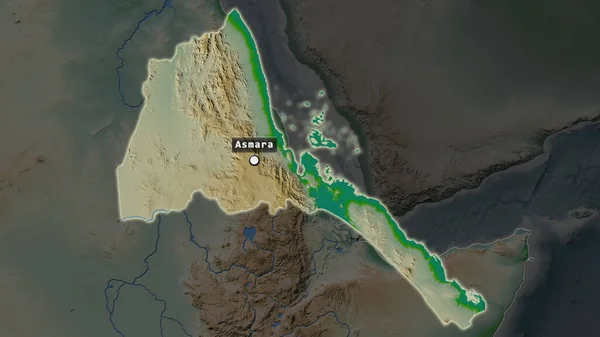 Area Evidenziata Dell Eritrea Con Punto Capitale Etichetta Sulla Mappa — Foto Stock