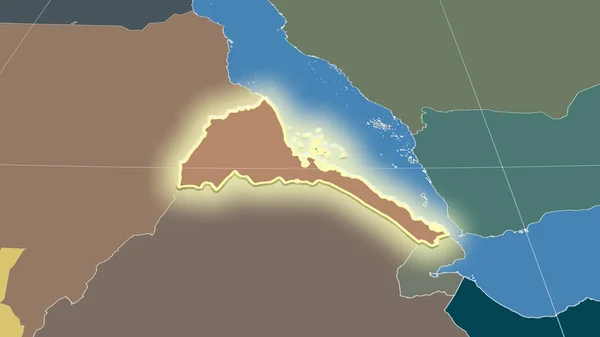 Еритрея Околиці Віддалена Перспектива Виблискує Форма Кольорова Мапа Адміністративного Поділу — стокове фото
