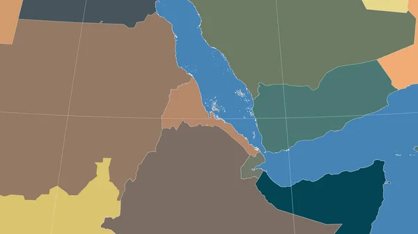 厄立特里亚及其邻国 距离偏斜的视角 没有轮廓 行政区划的彩色地图 — 图库照片