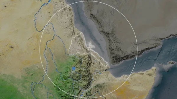 Utvidgat Område Eritrea Omgivet Cirkel Bakgrunden Dess Grannskap Satellitbilder — Stockfoto