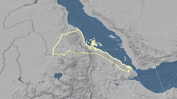 Eritrea Dintorni Prospettiva Obliqua Distante Forma Delineata Mappa Dell Elevazione — Foto Stock