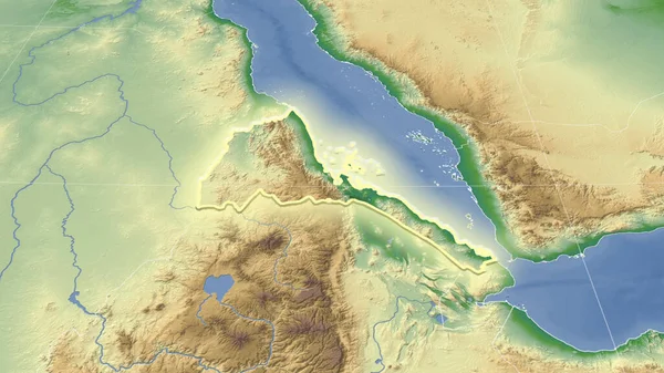 Eritrea Dintorni Prospettiva Obliqua Distante Forma Brillava Mappa Fisica Colori — Foto Stock