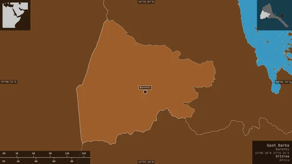 ガッシュ バルカ エリトリアの地域 湖や川でパターン化された固体 有益なオーバーレイとその国の領域に対して提示形状 3Dレンダリング — ストック写真