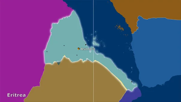 Area Eritrea Sulla Mappa Delle Divisioni Amministrative Nella Proiezione Stereografica — Foto Stock