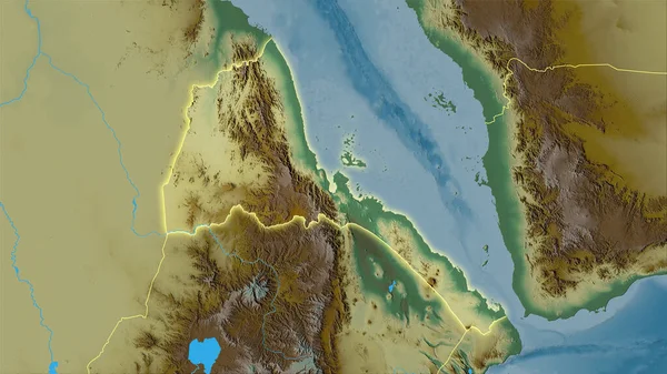 Ερυθραία Περιοχή Στον Τοπογραφικό Ανάγλυφο Χάρτη Στην Στερεογραφική Προβολή Ακατέργαστη — Φωτογραφία Αρχείου