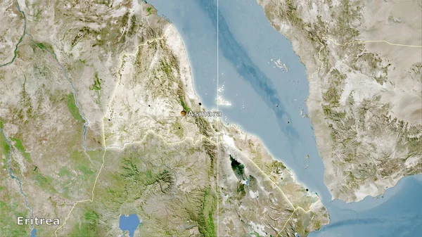 Erythrée Sur Satellite Une Carte Dans Projection Stéréographique Composition Principale — Photo