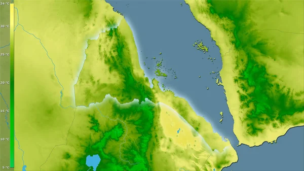 Temperatura Media Anual Dentro Del Área Eritrea Proyección Estereográfica Con — Foto de Stock
