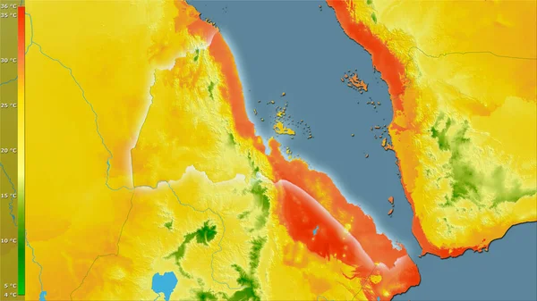 Efsanevi Stereografik Projeksiyondaki Eritre Bölgesinin Sıcak Çeyreğinin Ortalama Sıcaklığı Işığın — Stok fotoğraf