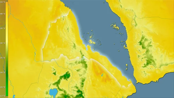 Максимальна Температура Найтеплішого Місяця Районі Еритреї Стереографічній Проекції Легендою Сирою — стокове фото
