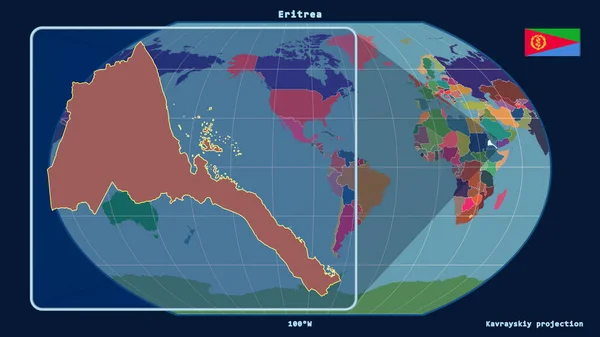 Zoomed View Eritrea Outline Perspective Lines Global Map Kavrayskiy Projection — Stock Photo, Image