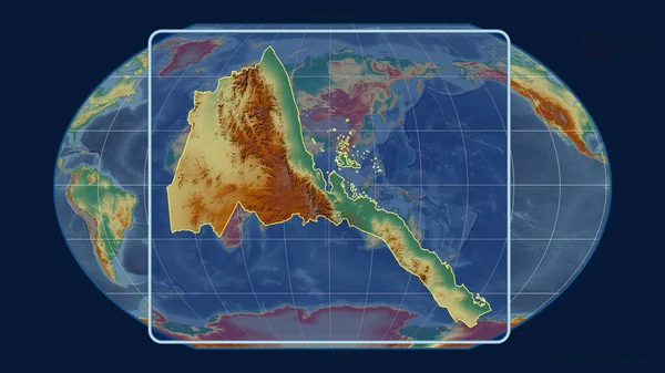 Přiblížený Pohled Obrys Eritrey Perspektivními Liniemi Proti Globální Mapě Projekci — Stock fotografie