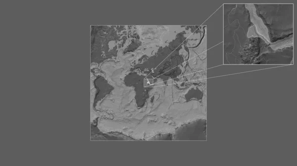 从世界大比例尺地图中提取的厄立特里亚扩大和扩大的地区 其主要界线连接了框架的各个角落 Bilevel高地图 — 图库照片