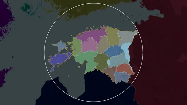 Естонія Масштабувалася Кружляла Кольорові Зігнуті Карти Адміністративного Поділу Візуалізація — стокове фото