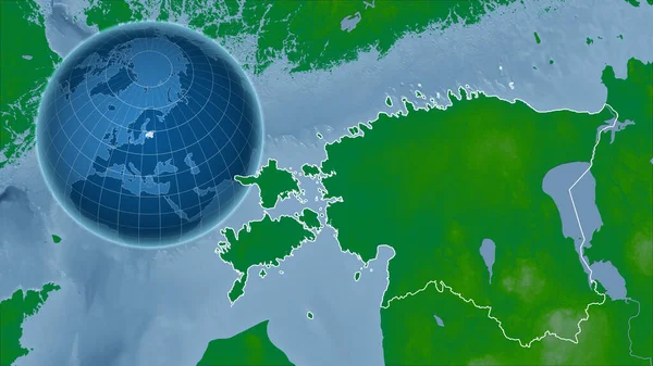 Estonia Globo Con Forma Del País Contra Mapa Ampliado Con — Foto de Stock