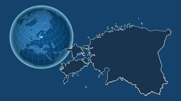 Estonia Globus Kształcie Kraju Powiększonej Mapie Odizolowanym Zarysem Niebieskim Tle — Zdjęcie stockowe