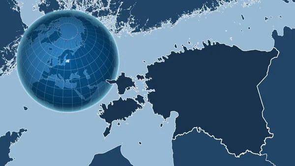 爱沙尼亚 与缩放地图及其轮廓相对照的国家形状的球体 只形状 海洋面具 — 图库照片