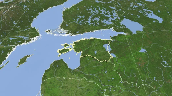 Estonia Its Neighborhood Distant Oblique Perspective Shape Outlined Satellite Imagery — Stock Photo, Image