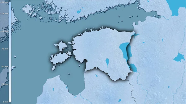 爱沙尼亚地区内最干燥的地区在立体投影中的降水量与传说 深色发光轮廓光栅层的原始成分 — 图库照片
