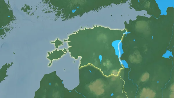 立体投影地形图上的爱沙尼亚地区 有发光轮廓的栅格层的原始组成 — 图库照片