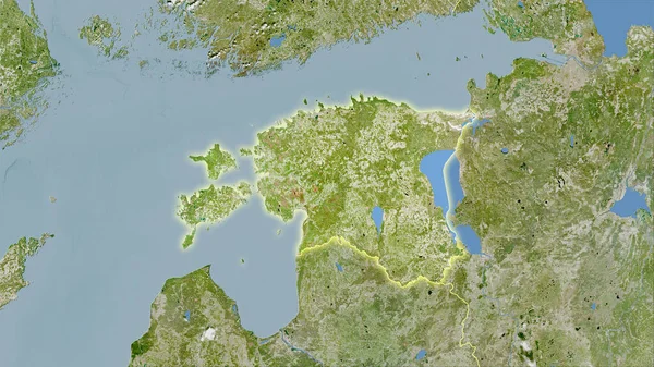 Uydu Üzerindeki Estonya Alanı Stereografik Projeksiyondaki Bir Harita Işık Saçan — Stok fotoğraf