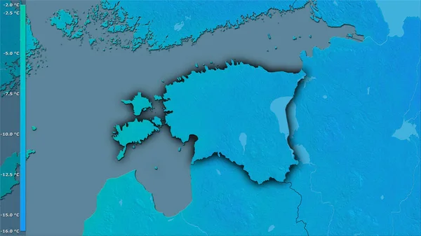 Mindesttemperatur Des Kältesten Monats Raum Estland Der Stereographischen Projektion Mit — Stockfoto