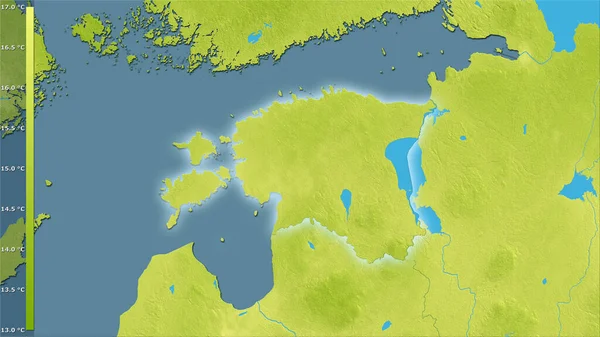 Efsanevi Stereografik Projeksiyondaki Estonya Bölgesinin Sıcak Çeyreğinin Ortalama Sıcaklığı Işık — Stok fotoğraf