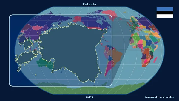 Zbliżenie Estonię Linią Perspektywiczną Stosunku Globalnej Mapy Projekcji Kavrayskiya Kształt — Zdjęcie stockowe