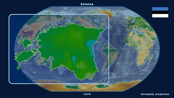Vergrößerte Ansicht Estlands Mit Perspektivischen Linien Gegen Eine Weltkarte Der — Stockfoto