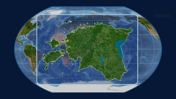 Přiblížený Pohled Estonsko Nastiňuje Perspektivu Porovnání Globální Mapou Projekci Kavrayskiy — Stock fotografie