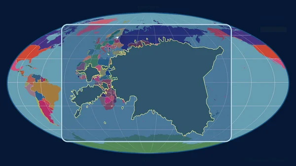 Přiblížený Pohled Estonsko Nastiňuje Perspektivu Porovnání Globální Mapou Mollweidově Projekci — Stock fotografie