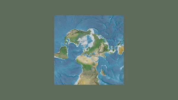 世界大比例尺地图的正方形框架 呈倾斜的范德格林登投影 以爱沙尼亚领土为中心 卫星图像 — 图库照片