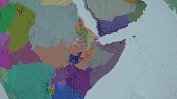 Ethiopia zoomed and neighborhood. Colored and bumped map of the administrative division. 3D rendering