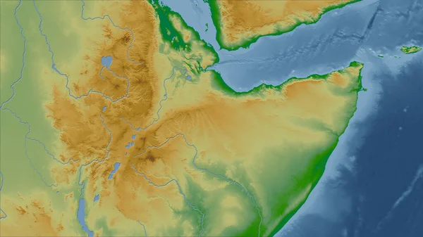 Etiopia Zbliżenie Perspektywy Kraju Bez Zarysu Kolor Mapa Fizyczna — Zdjęcie stockowe