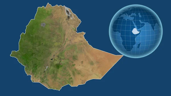 Äthiopien Globus Mit Der Form Des Landes Gegen Gezoomte Landkarte — Stockfoto