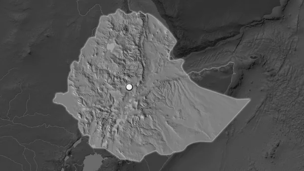 エチオピアのハイライトされた地域で 首都はその周辺の地図上にあります 標高マップ — ストック写真