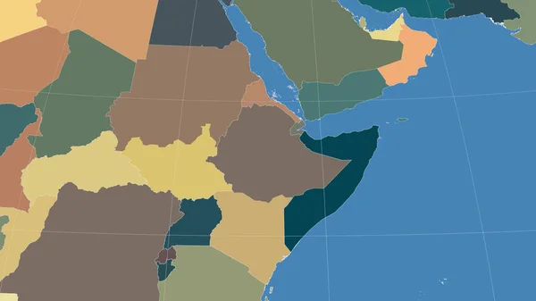 埃塞俄比亚及其邻国 距离偏斜的视角 没有轮廓 行政区划的彩色地图 — 图库照片