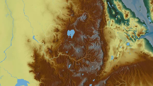 Amhara State Ethiopia Colored Relief Lakes Rivers Shape Outlined Its — Stock Photo, Image