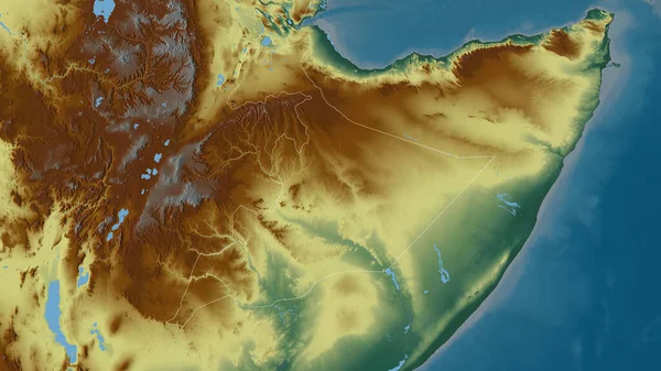 Somali State Ethiopia Colored Relief Lakes Rivers Shape Outlined Its — Stock Photo, Image