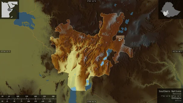 Naciones Del Sur Estado Etiopía Relieve Colores Con Lagos Ríos — Foto de Stock