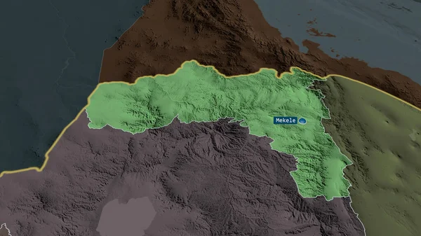 Tigray Estado Etiopía Ampliado Destacado Con Capital Mapa Coloreado Tocado — Foto de Stock