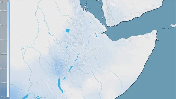 埃塞俄比亚地区内最干旱的月份的降水是用图例进行立体投影 栅格层的原始成分 — 图库照片